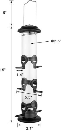 Годівниця для птахів iBorn, металева годівниця для диких птахів, годівниця для птахів, підвісна годівниця для диких птахів, 14 дюймів у поперечнику (6 портів, чорний)