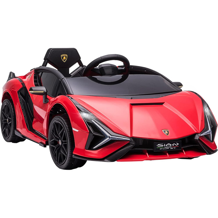 Електромобіль Lamborghini SIAN HOMCOM 12V для дітей, з пультом, музикою (MP3/USB), світлом, металевий, червоний, 108x62x40 см, для дітей 37-60 місяців