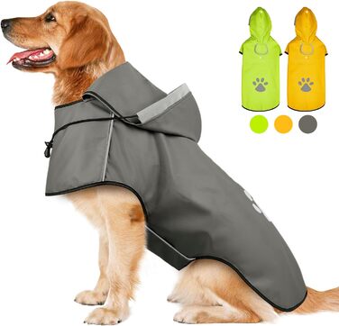 Дощовик для собак з капюшоном, регульований, водонепроникний, світловідбиваючий (сірий, L)