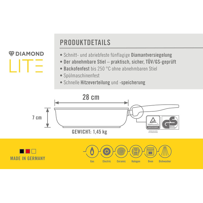Вовняна лита Каструля з високим краєм 28 см Diamond Lite 7 см заввишки 1728dps, антрацит