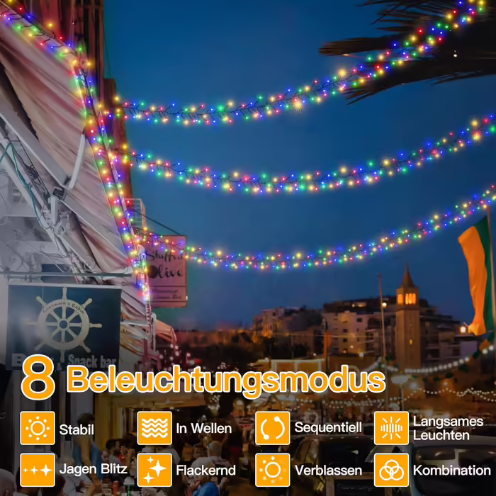 Гірлянда Ollny 6м 400 LED, вулична, IP44, 8 режимів, таймер, кольорова, для ялинки, весілля, вечірки