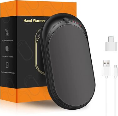 Електричний грієчка USB, Powerbank 5200mAh, портативний кишеньковий грієчка, багаторазовий, для жінок та чоловіків, Raynaud, Outdoor, кемпінг, полювання, катання на лижах, чорний та білий (чорний та сірий)