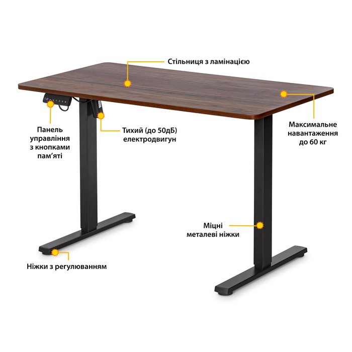Стіл Mealux PowerDesk Lite Walnut з електрорегулюванням висоти (арт. EVO-201 Lite Walnut /B)