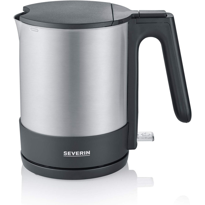 Чайник SEVERIN, потужний і компактний чайник з нержавіючої сталі у високоякісному дизайні, електричний чайник з фільтром від накипу, нержавіюча сталь/чорний, WK 3409, (у комплекті з автоматичним тостером з довгим отвором)