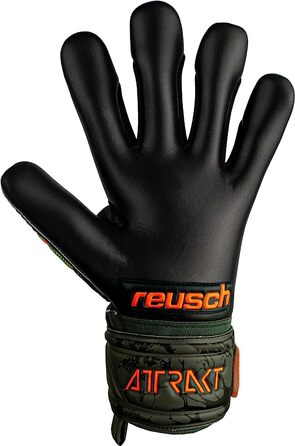 Молодіжні воротарські рукавички Reusch унісекс Attrakt Evolution Finger Support Junior з хорошим захопленням і внутрішнім швом (4, оливково-зелений / помаранчевий / чорний)