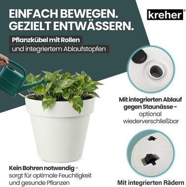Крехер XXL круглий горщик для рослин / квітник з діаметром 79 см / 58 см, з роликами! Чудовий акцент для саду, тераси, ресторанів та комерційних приміщень! (Білий, XL-діаметр 58 см)