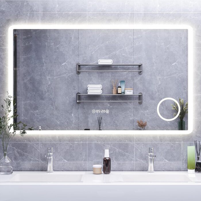 Дзеркало для ванної кімнати HySail з підсвічуванням, 5 мм, високоякісне срібне дзеркало, 3 колірні температури та регульована яскравість, настінне дзеркало з сенсорним вимикачем та захистом від запотівання, прямокутне (3 кольори + регулювання + дзеркало д