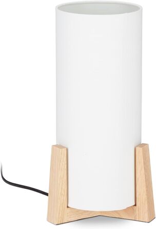 Настільна лампа Relaxdays дерев'яна основа, круглий абажур, сучасний дизайн, E14, приліжкова, ВхД 33 х 15 см, білий/природа