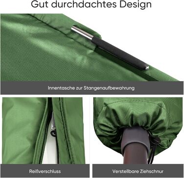 Захисний чохол Sekey для парасольки 300 см | З монтажним стрижнем та блискавкою (175×30,5/36,5 см) – Водонепроникний, UV 50+ (175 см x 30,5/36,5 см, М'ятний)