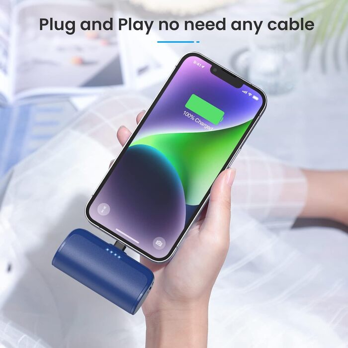 Ультракомпактний, LED-дисплей, сумісний з iPhone, синій, 5200mAh, 18W PD