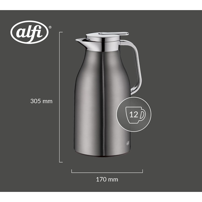 Термос Alfi SKYLINE 1.5л з нержавіючої сталі з скляною вставкою, сірий (1500 мл)