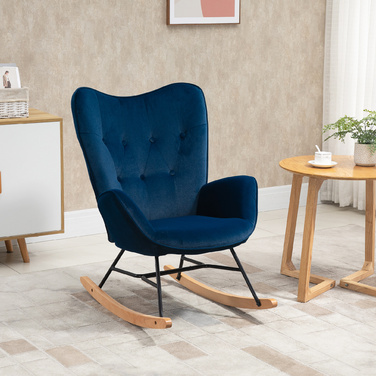 Крісло-гойдалка HOMCOM з капюшоном Rocking Chair Велика комфортність Підлокітники Сидіння Спинка оббита високощільним велюром Синій | Aosom