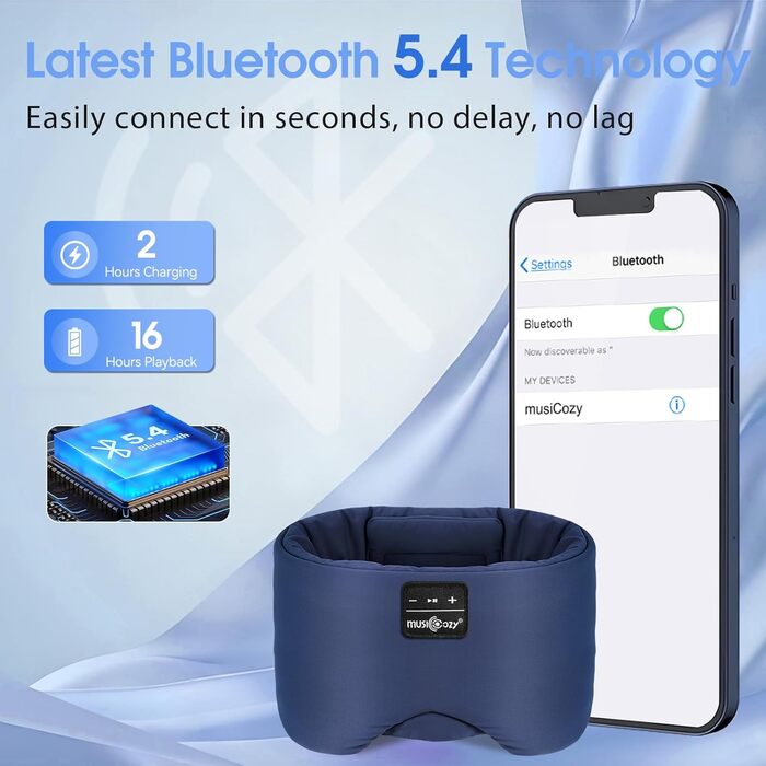 Маска для сну з Bluetooth-навушниками, 100% затемнення, шовкова тканина, для чоловіків та жінок, м'які навушники, Bluetooth-маска для сну, подорожей, блакитний колір