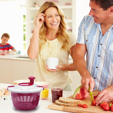 Крутилка для салату з кришкою, Кухонний гаджет-сушарка для миття та сушіння салату, Крутилка для салату з кривошипним приводом, Ефективне та легке обертання Гарячий рожевий