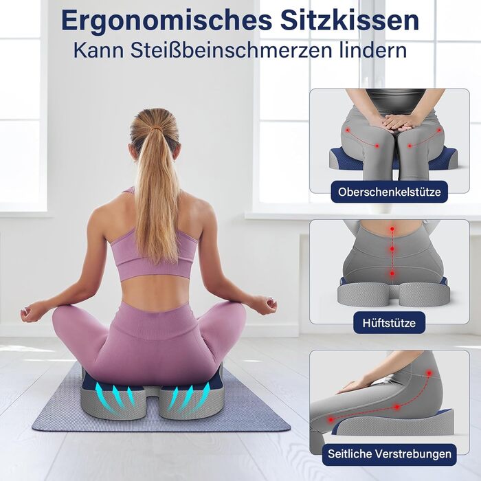 Ортопедична подушка для сидіння, ергономічна подушка для офісного крісла, подушка для куприка, комфортна подушка для стільця, зняття стресу, подушка для стільця, сидіння для автомобіля, офісу - (Блакитний)