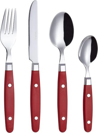 EXZACT Набір столових приборів 24 шт. з нержавіючої сталі з ручками з фіксацією - Ретро стиль. В комплекті: 6 виделок, 6 ножів, 6 ложок, 6 чайних ложок - Червоний