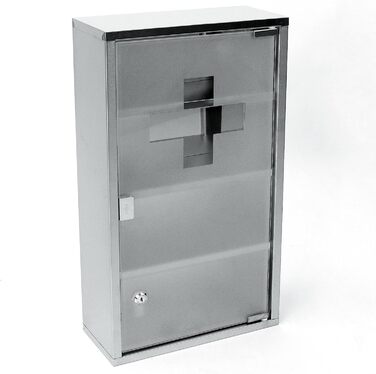 Шафа для ліків з ключем, 60x30x12 см, 4 відділення, металева, з дверцятами зі скла, включаючи 2 ключі (біла)