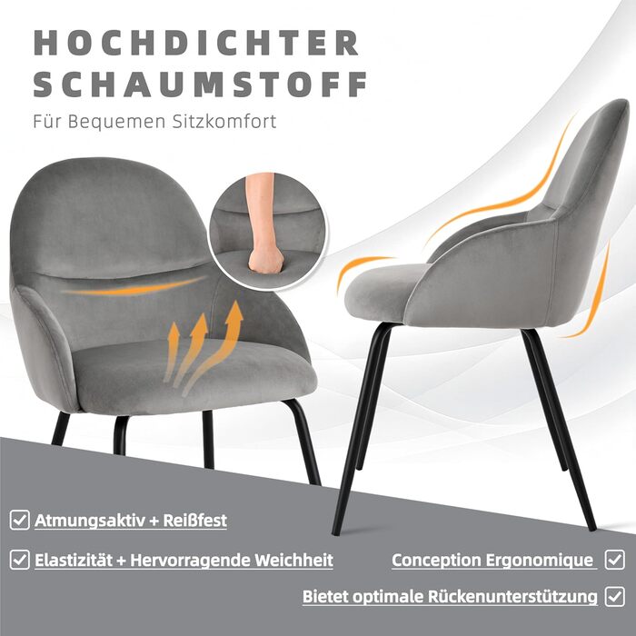 Набір обідніх стільців з підлокітниками - 6 шт. Ергономічні м'які стільці з металевим каркасом та льоновим покриттям, для кухні, вітальні, обідньої кімнати, бежеві