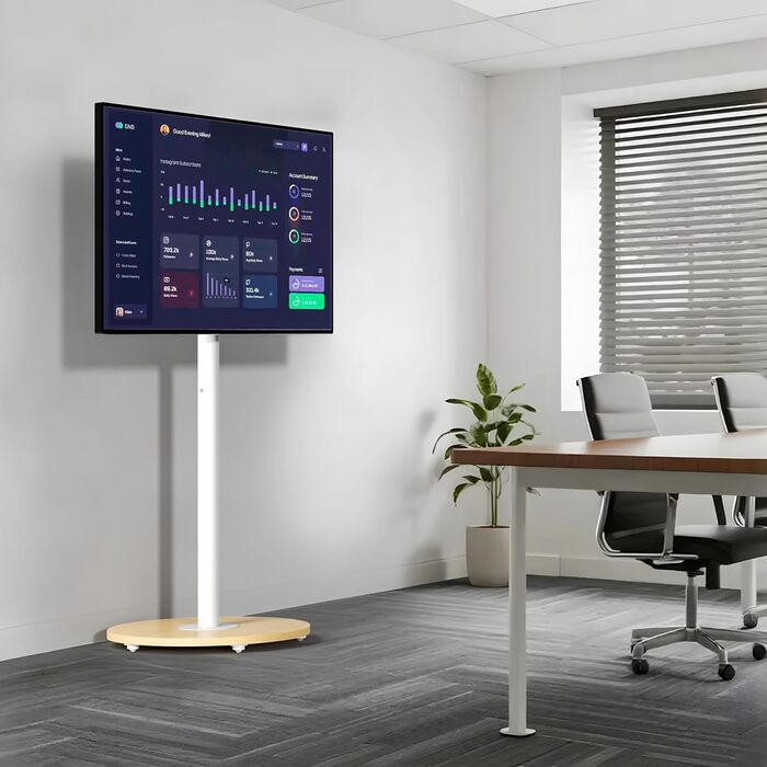 Підставка для телевізора Unho з регульованою висотою, біла, на коліщатках, для екранів 40-75 дюймів, VESA 600x400 мм, до 50 кг