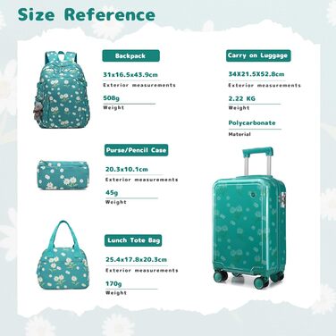 Набір дитячих валіз Sea choice легкий, тверда оболонка, 4 колеса, TSA, 53x34x21см, Daisy Blue