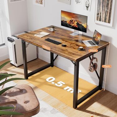 Стіл письмовий Devoko, 100 x 60 x 75 см, для ноутбука, вінтажний коричневий