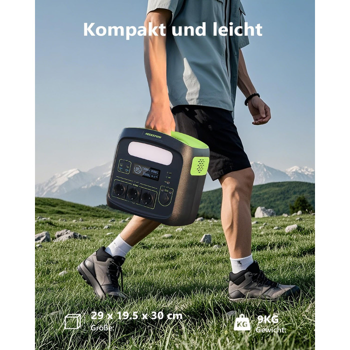 Портативна електростанція NECESPOW N7576 700W (пікова 1400W) 483.84Wh з 3 розетками AC, LiFePO4 акумулятор, чиста синусоїда, USB-C PD100W, сонячний генератор для кемпінгу, дому, CPAP