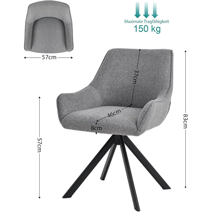 Обідні стільці поворотні, комплект 2 шт. з підлокітниками, світло-сірий льон. Сучасні поворотні стільці для кухні, вітальні, офісу. Металевий каркас, м'яке сидіння, підходить для їдальні, вітальні, офісу, колір: коричневий.