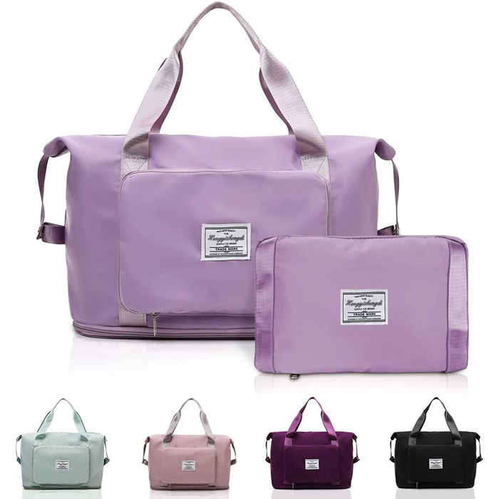 Дорожня сумка складна великої ємності, Дорожня сумка QLFJ-FurDec з відділенням для сухого та вологого одягу, жіноча спортивна сумка Weekender, водонепроникний портативний дорожні сумки (світло-фіолетовий)
