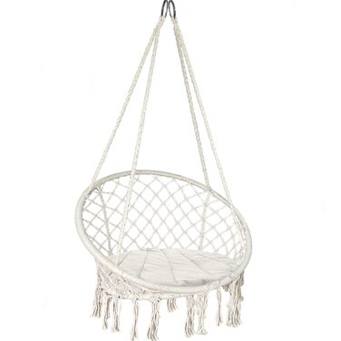 Підвісне крісло-гойдалка VOUNOT з полицею для книг та подушкою, для дому та саду, діаметр сидіння 80 см, X-Large, Бежевий