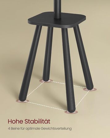 Стійка для одягу VASAGLE з 8 гачками та полицею, 170,5 см, чорний колір, RCR033B01