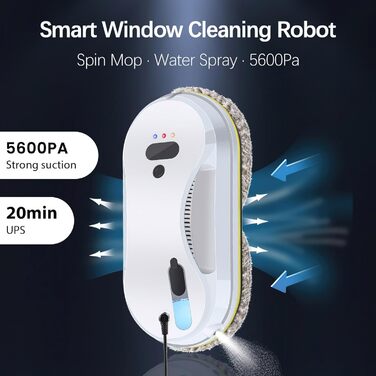 Робот для миття вікон, 5600 Па, електричний, 3 режими миття, інтелектуальна навігація, розпізнавання країв, з пультом дистанційного керування, бак 40 мл, для гладких поверхонь