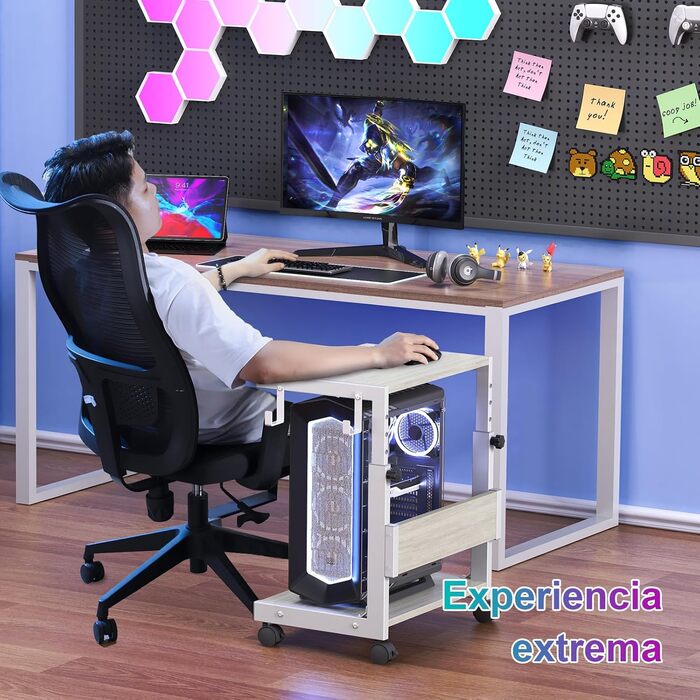 Регульована підставка для комп'ютерного блоку з 2 полицями та місцем для зберігання – для корпусів ATX, принтерів, з фіксуючими колесами (білий, W44 x D30 x H44-59.5см)