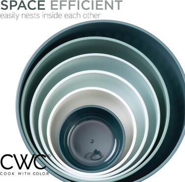 Набір кухонних мисок Cook With Color з кришкою, 12 шт., блакитно-зелений колір, широкі та глибокі, з можливістю складання