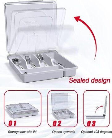 Коробка для столових приладів HIMAugbo з кришкою, портативний столові прилади для зберігання, компактна коробка для столових приладів для кемпінгу/подорожей / саду, 30 * 30 * 7 см, (білий)
