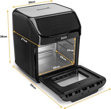 Аерофритюрниці MaxxHome, міні-духовка, настільна конвекційна піч, електрична духовка, конвекційна піч, регульована температура, ємність 28 л, 1600 Вт клас енергоспоживання A