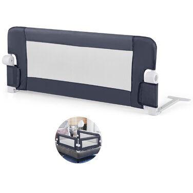 Бортик для ліжка COSTWAY складаний, захисний бар'єр для дитячого ліжка та ліжка для батьків (105x42 см, темно-сірий) з регульованими ременями та швидким складанням