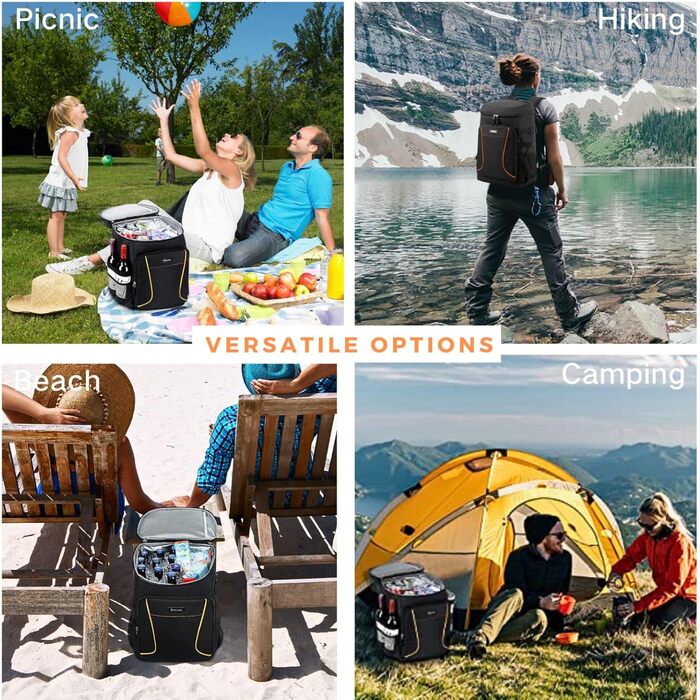 Рюкзак-холодильник Estarer 35L: водонепроникний, з відкривачем для пляшок, для кемпінгу, пікніків та пляжу (Чорний)