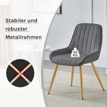 Набір з 2 стільців Lestarain для їдальні, вітальні, кухні. Ретро стільці з м'яким сидінням (велюр, темно-сірий), металеві ніжки, до 150 кг.