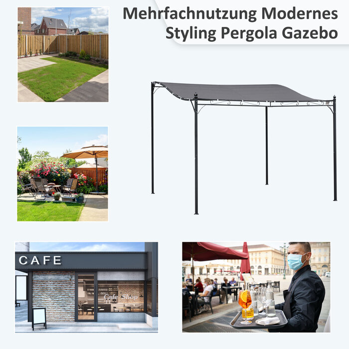 Намет з навісом для садової альтанки з навісом Outsunny Pergola Metal Grey 297x297см для саду, патіо, балкона
