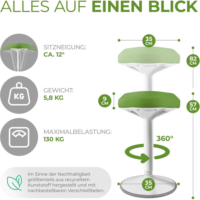 Офісний стілець SMART-Sitzen з ефектом свингу, регульована висота, зелений | Ергономічний стілець для дому та офісу