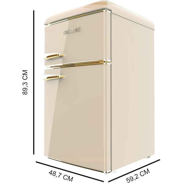 Холодильник Cecotec Bolero CoolMarket 2D Origin 86L Beige: Ретро дизайн, 89.3 x 48.7 см, 86 л, Клас E, з Ice Box та внутрішнім освітленням