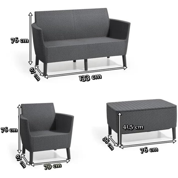 Садовий набір Allibert Salemo WS 2-місний, вуличний комплект меблів графітового кольору