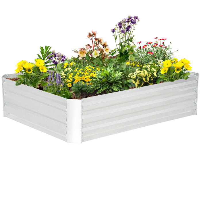 Outsunny Піднята грядка з оцинкованої сталі 120 x 90 x 30 см Садова клумба Сівалка Срібло для квітів та овочів