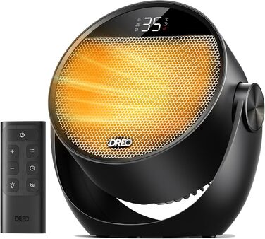 Обігрівач Dreo 1500W з термостатом, ПТК-керамікою та пультом дистанційного керування. Компактний, тихий, з 12-годинним таймером та 3 режимами нагріву. Чорний.