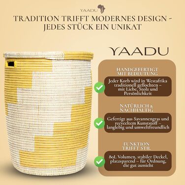 Корзина для білизни YAADU з кришкою - велика, африканський кошик (жовтого кольору)