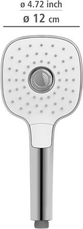 Душова лійка WENKO Powerboost, 3 типи струменів, універсальний ручний душ з форсунками високого тиску, зменшена душова лійка, надзвичайно сильний струмінь води завдяки більшій кількості форсунок на душовій лійці, душова лійка Ø 12 см, ABS хром/білий (квад
