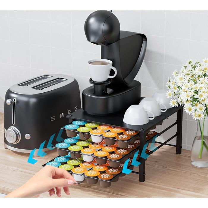 Тримач для капсул Dolce Gusto, металева висувна шухляда на 5 ярусів (90 капсул)