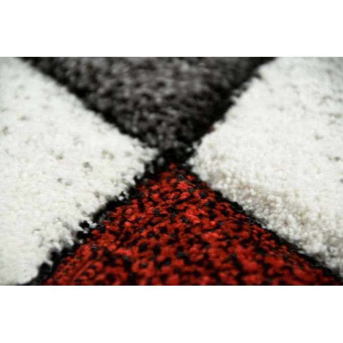 Килим - дизайнерський килим мрії, Сучасний килим, килим для вітальні, килим з коротким ворсом, з контурним вирізом, картатий візерунок, Червоний, Сірий