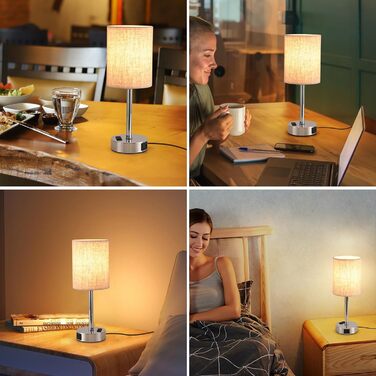 Світлодіодний приліжковий світильник Touch Dimmable, USB AC, льон, металевий, з лампочкою (бежевий)