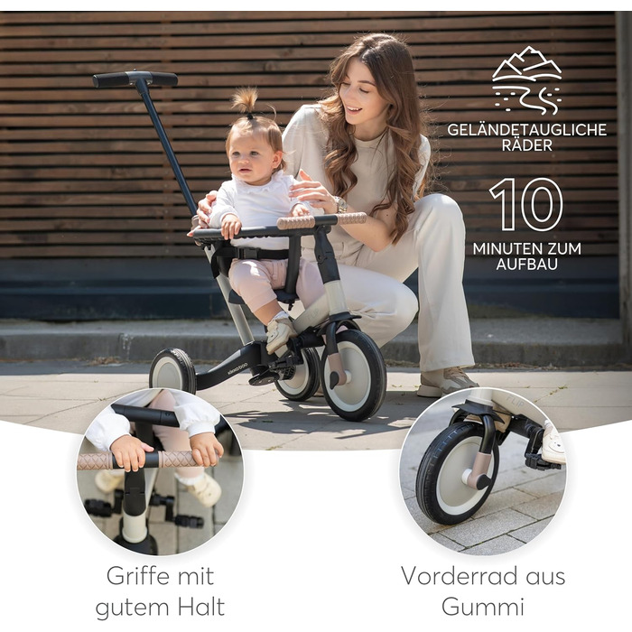 KikkaBoo FLIP Триколісний велосипед 5-в-1, з штовхальною ручкою, від 1 до 5 років, армійсько-зелений (бежевий)